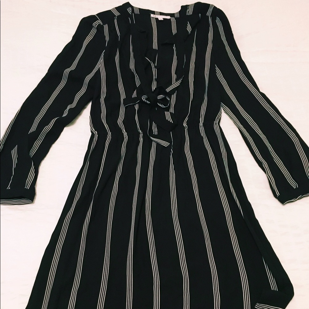 Black Stripe Tie Neck Dress